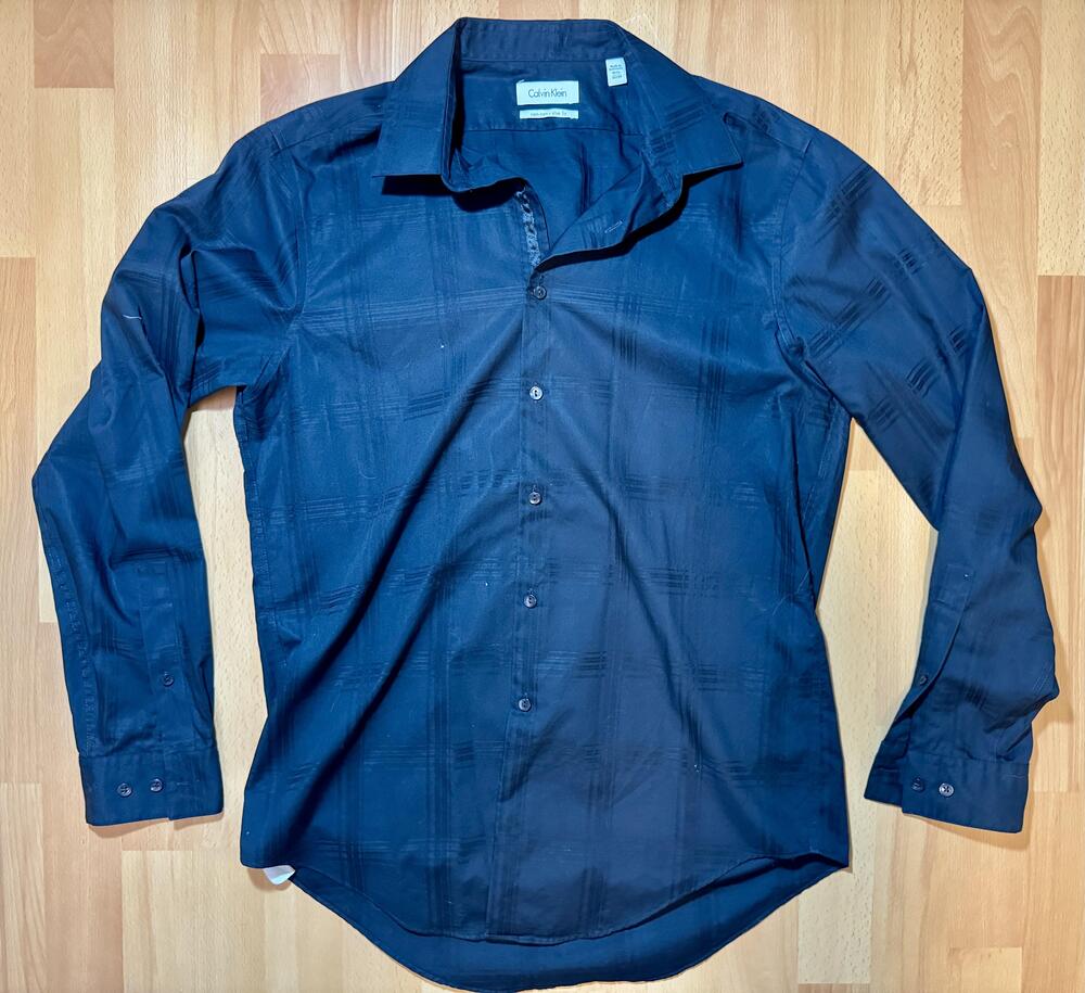 Calvin Klein Shirt Mens 15.5 32/33 Navy Blue Slim Fit Non Iron Dress Shirt